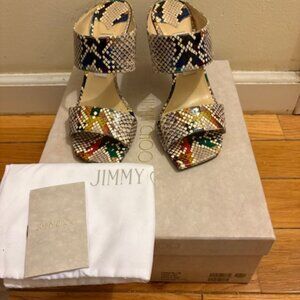 Jimmy Choo Hira 85 Glossy Rainbow Embossed Snakeskin Heels, Sz 38, Excellent